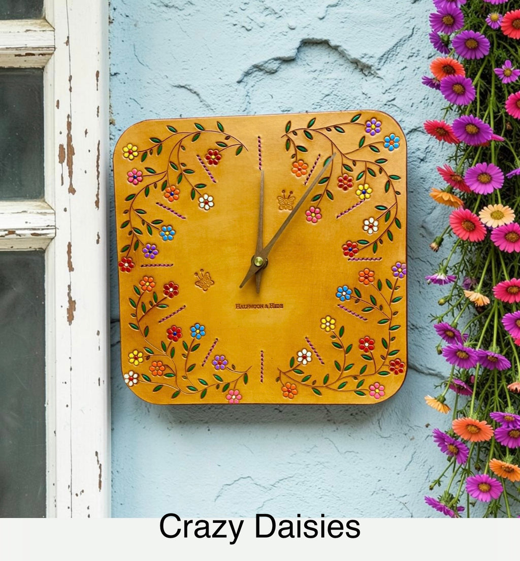 Hand Carved Leather Wall Clocks