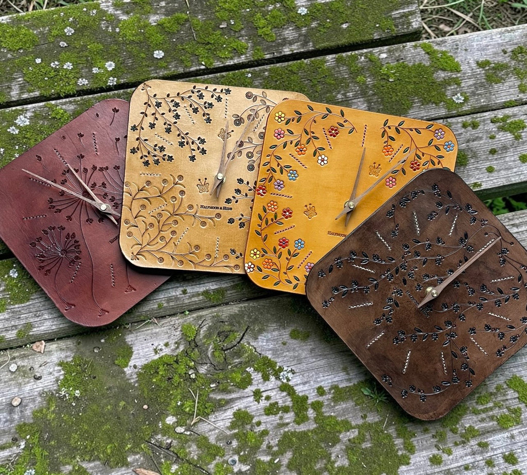 Hand Carved Leather Wall Clocks