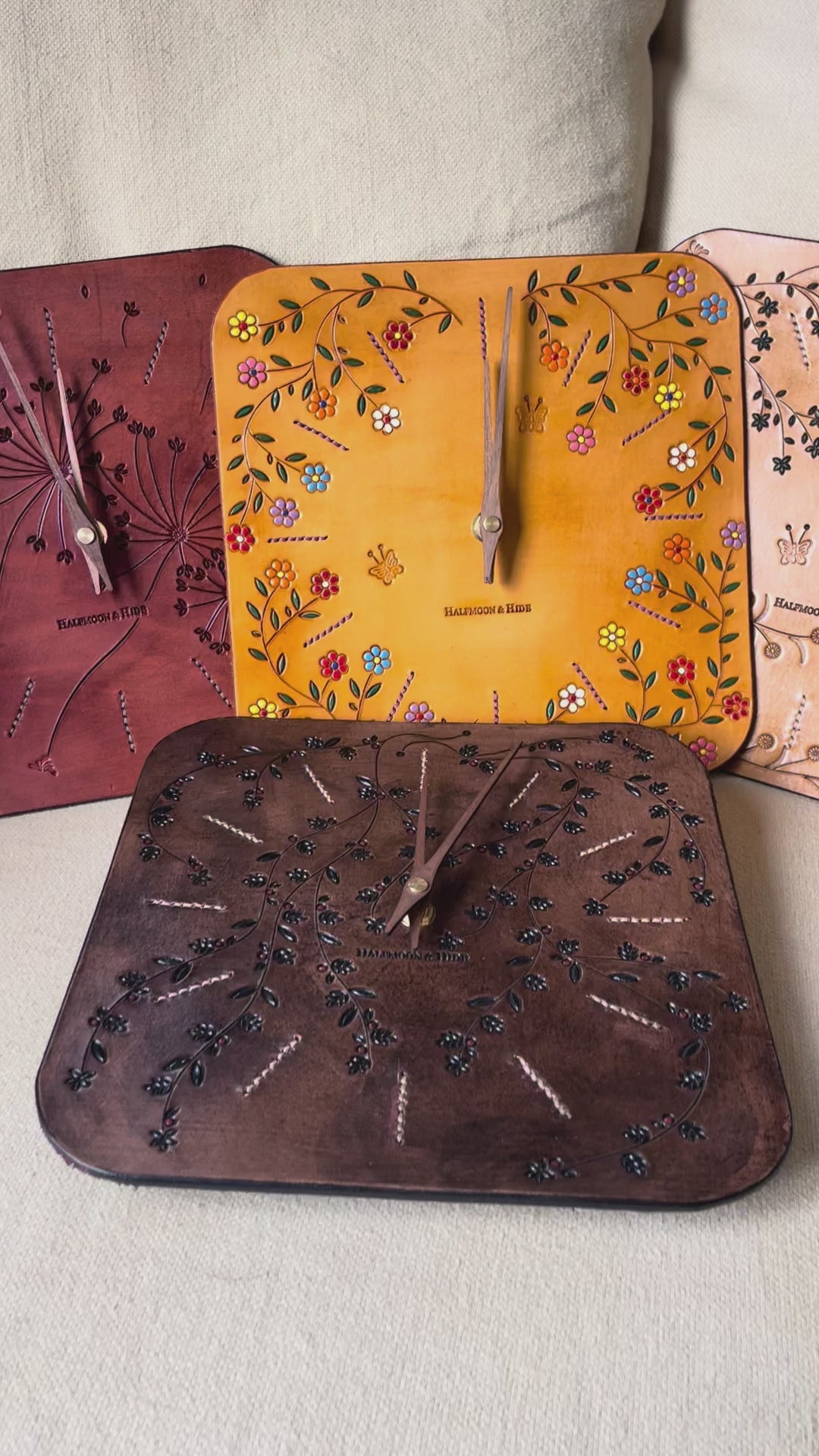Hand Carved Leather Wall Clocks